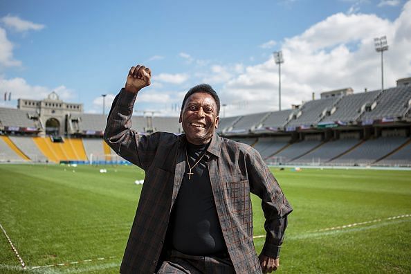 Soccer Legend Pele Visits Olympic Stadium In Barcelona