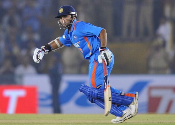 Indian cricketer Parthiv Patel runs betw