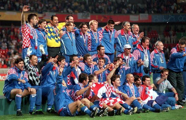 1998 World Cup Finals. St. Denis, France. 11th July, 1998. Third Place Play-Off. Croatia 2 v Holland 1. Croatia celebrate third place in their first ever World Cup.