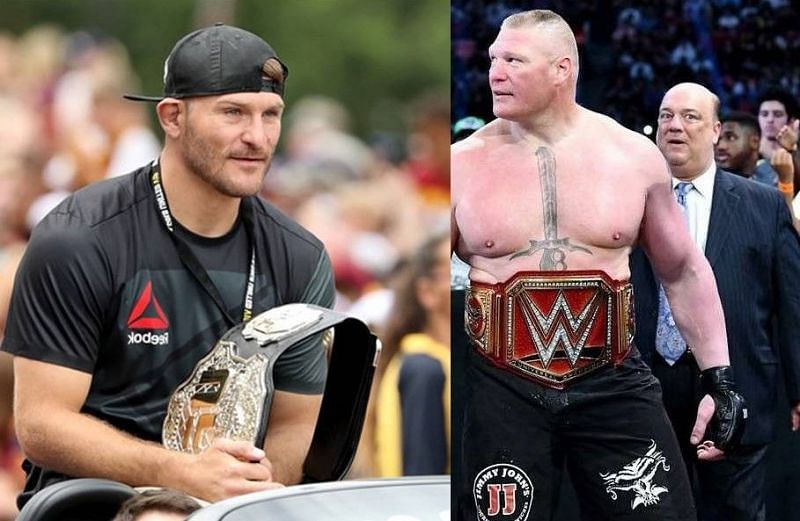 Experts believe Stipe Miocic (Left) to be the favorite to defeat Daniel Cormier at UFC 226, following which Miocic could defend his UFC Heavyweight Championship against Brock Lesnar (Right)