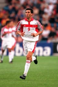 Sport. Football. International Friendly. Oslo. 15th August 2001. Norway 1 v Turkey 1. Turkey's Hakan Suker.