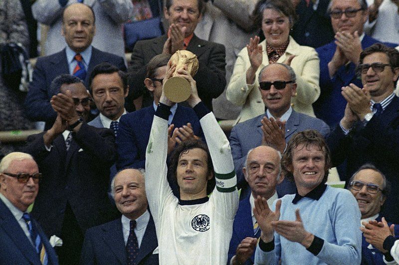 West Germany captain, Franz Beckenbauer holds up the World Cup trophy after his team defeated the Netherlands 2-1