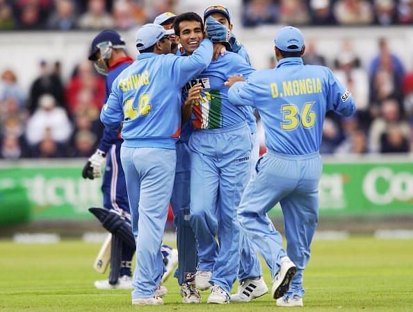 India celebrate Trescothick wicket