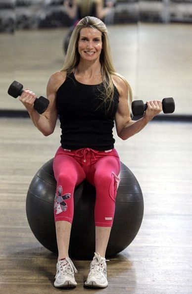 Fitness instructor Nancy Cole demonstrates the final step of