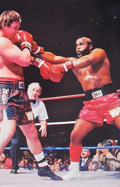 Roddy engages in a worked shoot boxing match against Mr. T at Wrestlemania II.