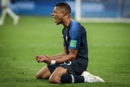 Kylian Mbappe of France celebrates for qualifying the final...