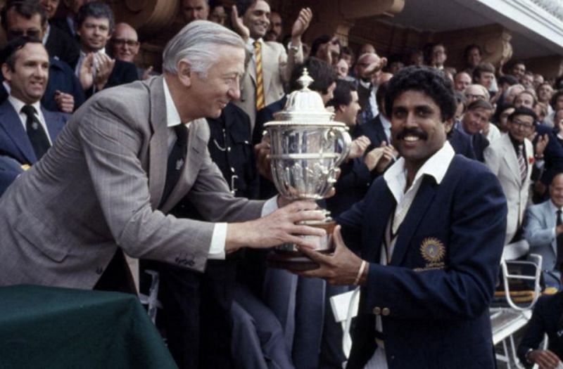India captain Kapil Dev lifts the World Cup in 1983.
