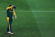 A disappointed Ab de Villiers after South Africa were knocked out of the World Cup 2015