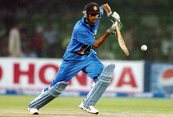 Indian cricketer Mohammad Kaif hits a ba