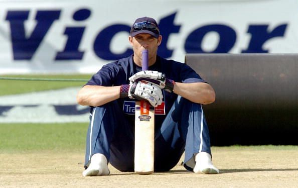 Australian cricketer Mathew Hayden sits