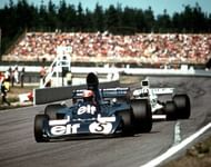 Jackie Stewart driving a Tyrell 006.