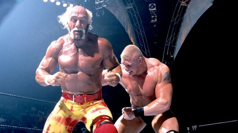 Hulk Hogan and Brock Lesnar faced off in the ring