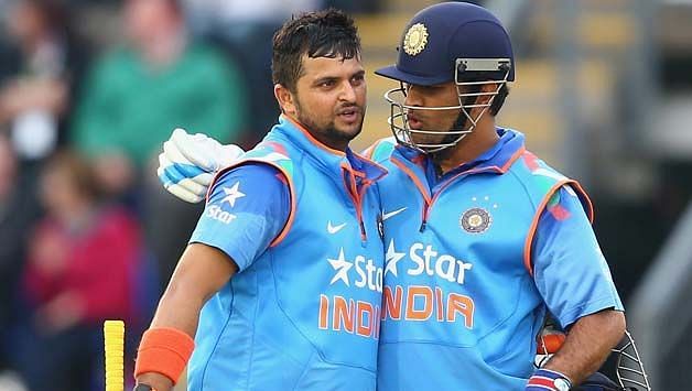 Image result for Raina and Dhoni at Cardiff.