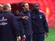 Southgate and Cole during training for England