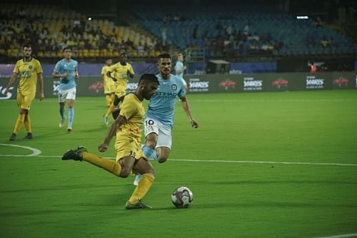 Anas Edathodika clears the ball during Kerala Balsters' match against Melbourne City FC