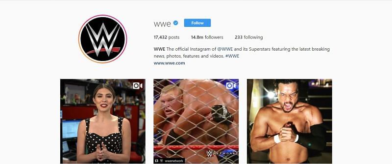 WWE&#039;s main Instagram page has almost 15 million followers
