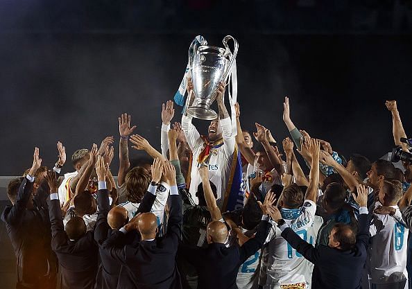 Real Madrid Celebrate After Victory In The Champions League Final Against Liverpool