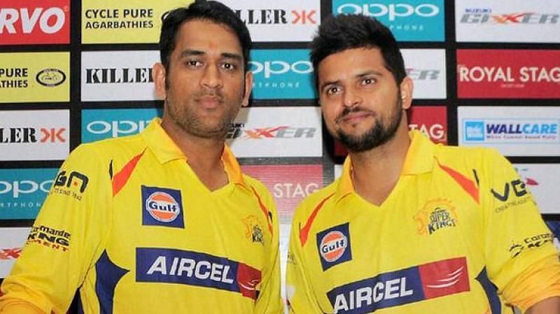 Image result for Dhoni and Raina with CSK.