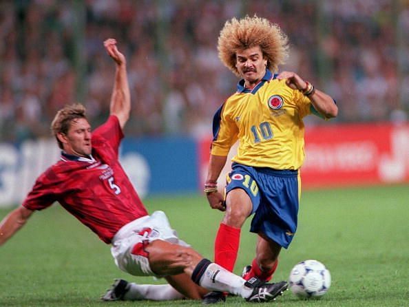 1998 World Cup Finals. Lens, France. 26th June, 1998. England 2 v Colombia 0. England&#039;s Tony Adams with Colombia&#039;s Carlos Valderrama.