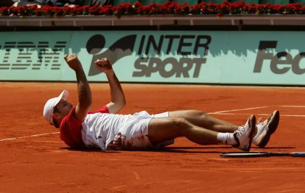 French Fabrice Santoro celebrates after