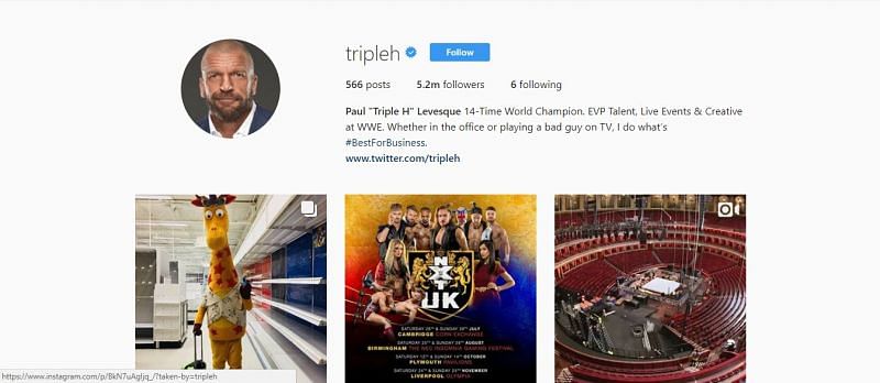 Triple H has quite a presence on Instagram