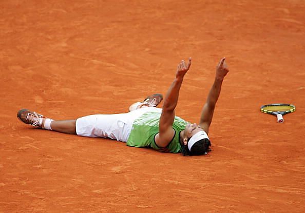 Spanish Rafael Nadal celebrates winning