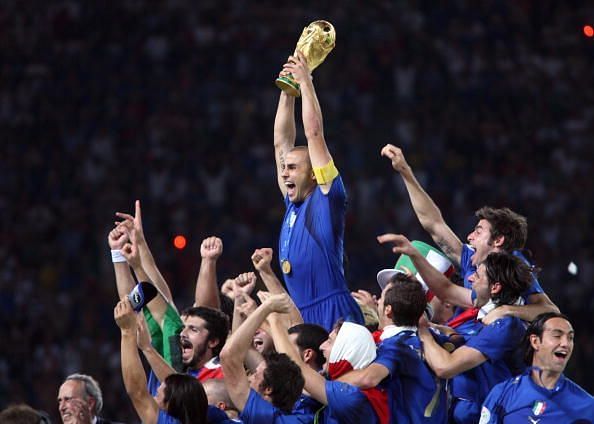 Italian defender Fabio Cannavaro celebra
