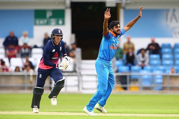 Vijay Shankar in action during a game against England Lions in the one-day tri-series in England