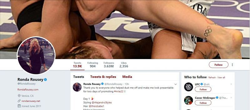 Ronda Rousey is the most followed female wrestler on Twitter 