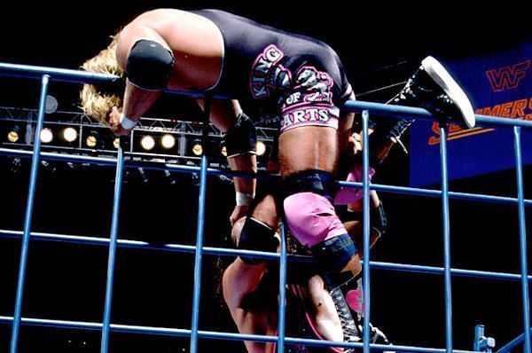 Bret Hart and Owen Hart during their historic steel cage match 
