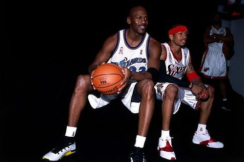 Jordan and Iverson pose for a portrait