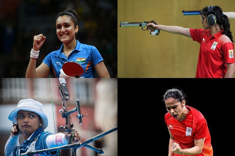 Clockwise - Manika Batra, Manu Bhaker, Saina Nehwal, Deepika Kumari