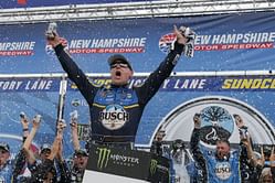Harvick uses bump-and-run on Busch to win at New Hampshire