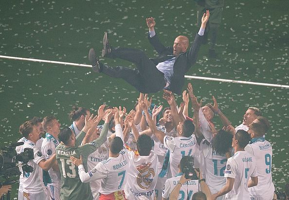 Real Madrid Celebrate After Victory In The Champions League Final Against Liverpool