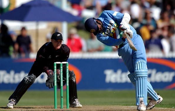 India batsman Javagal Srinath hits the ball as New