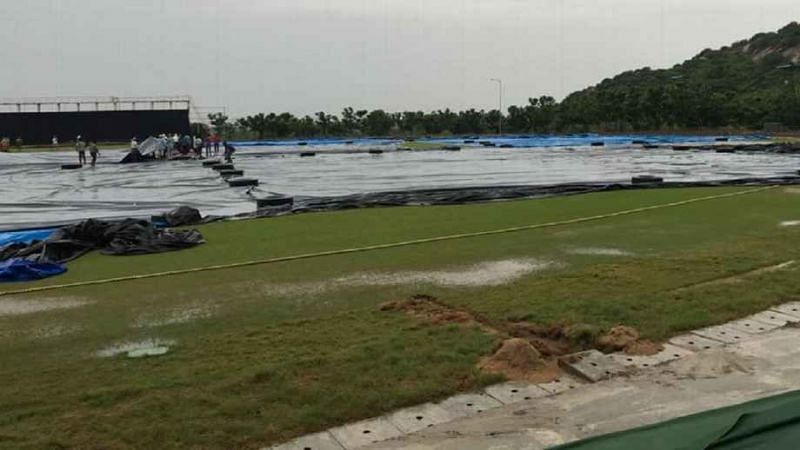It is raining heavily at Vijayawada, and no play was possible in the last two days - Photo by ESPN
