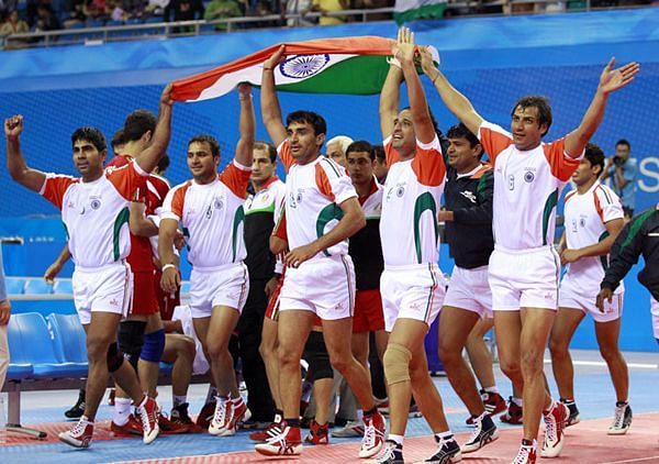 The victorious Indian Men&#039;s Kabaddi team in 2014