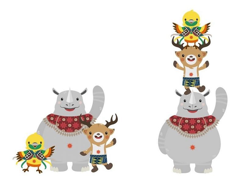 The three mascots of the Asian Games- Bhin Bhin, Atunk, and Ika