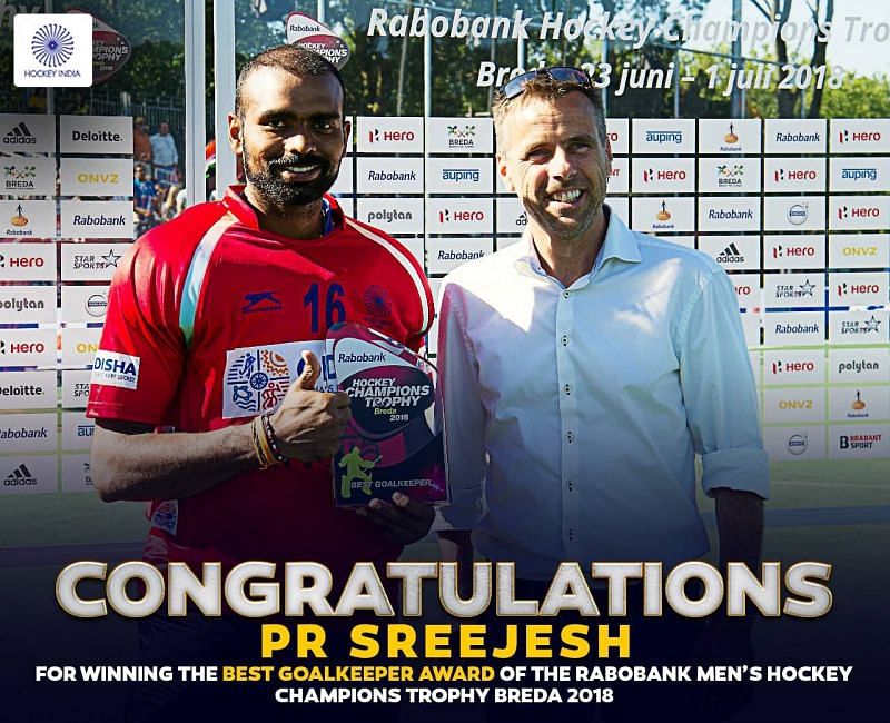 Sreejesh wins the Best GoalKeeper award in the 37th edition of Champions Trophy
