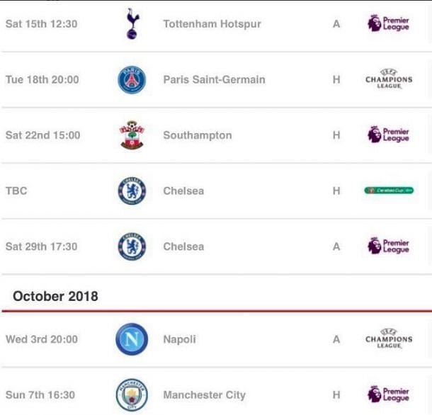 Liverpool fixtures