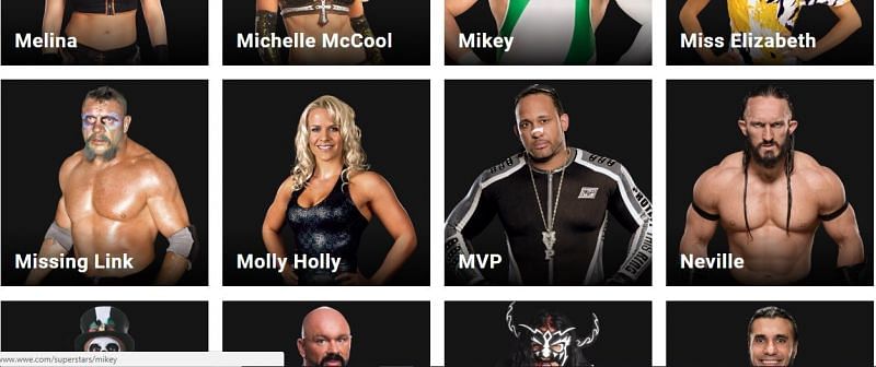 Neville alongside other past WWE Superstars in the WWE&#039;s alumni section on their website