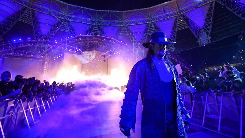 The Undertaker making his legendary entrance down to the ring