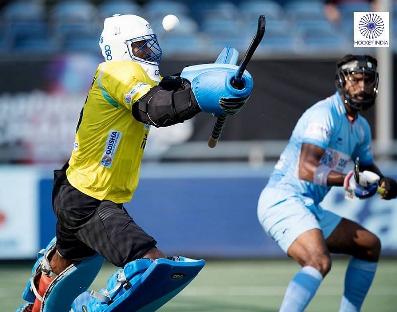 Goalkeeper Sreejesh in action during Champions Trophy 2018 match 