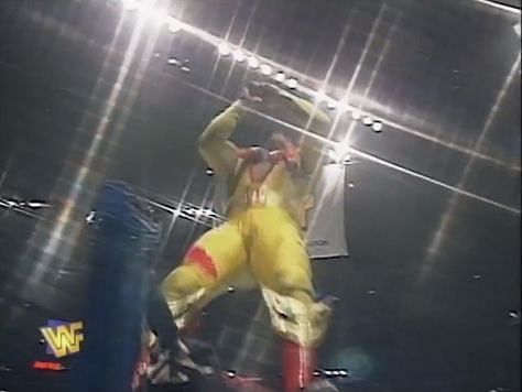 Here we see an egg-yolk jumping off the top-rope