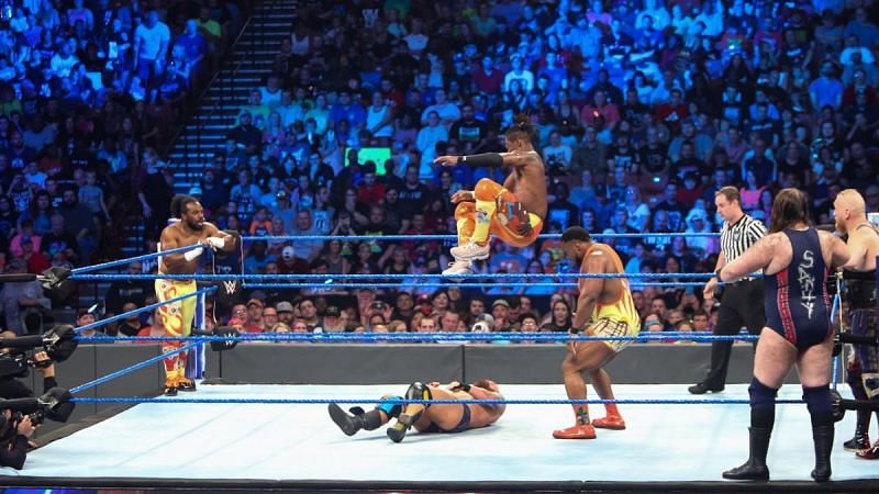 Kofi and Big E dominated Eric Young while the rest of Sanity looked on