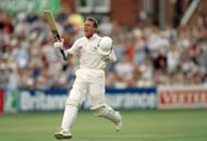 Alec Stewart celebrates a Test hundred