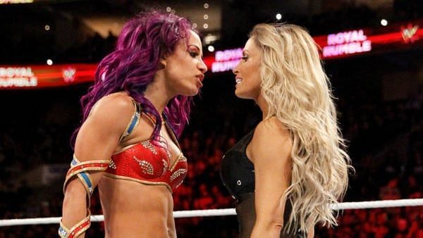 Sasha and Trish crossed paths at The Royal Rumble 