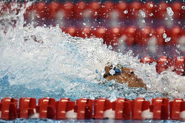 Srihari Nataraj during the 100m Backstroke Heat