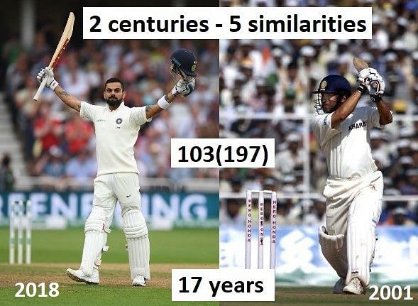The two centuries scored 17 years apart have quite a few similaritiesEnter caption