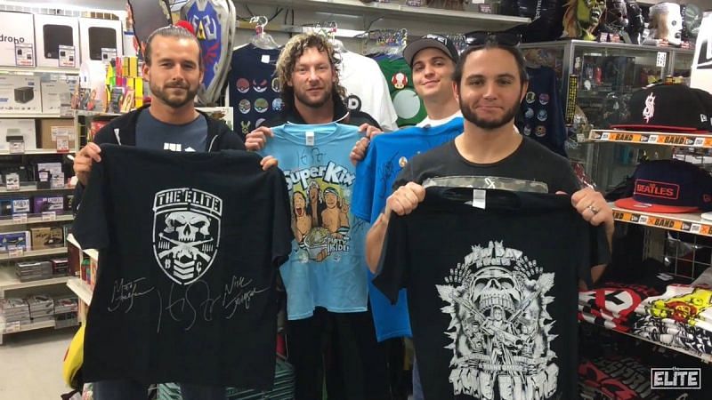 The Young Bucks (right), Kenny Omega (middle) with current NXT star Adam Cole (far left)